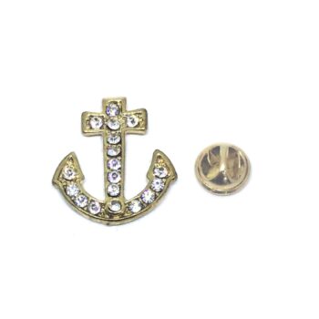 Gold plated Crystal Anchor Lapel Pin
