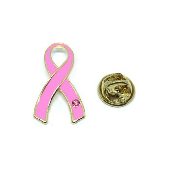 Pink Ribbon with Pink Stone Pin