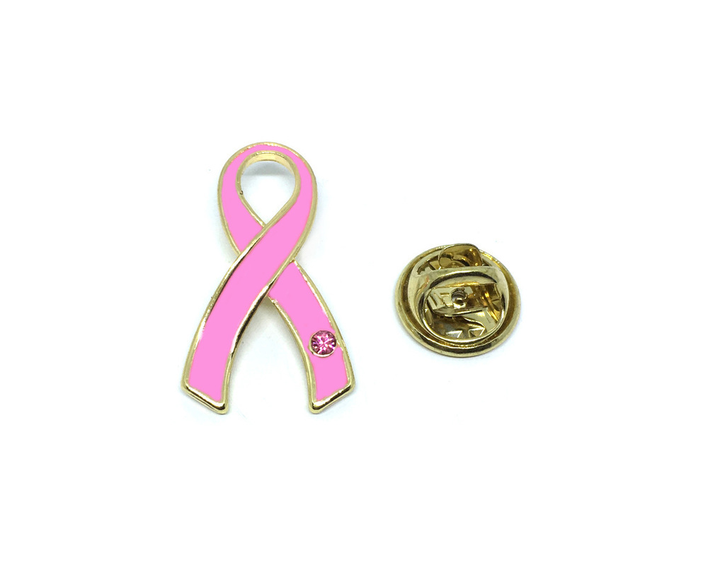 Pink Ribbon with Pink Stone Pin