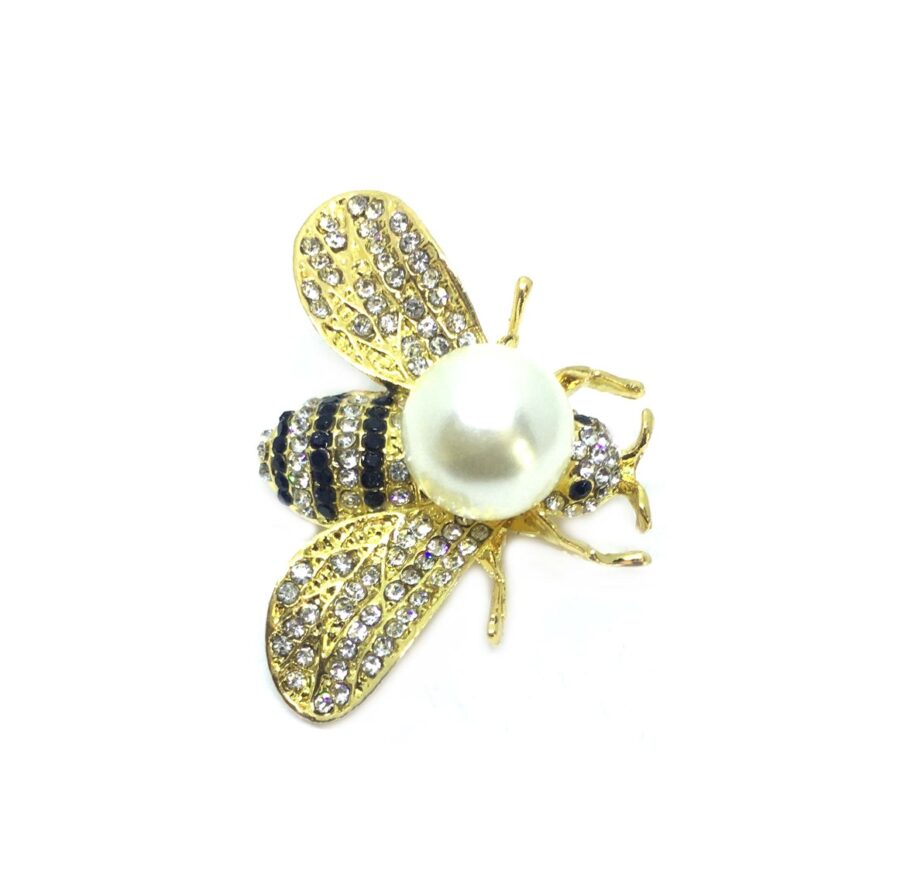 Crystal & Pearl Bee Brooch Pin