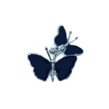 Black Enamel Double Butterfly Brooch