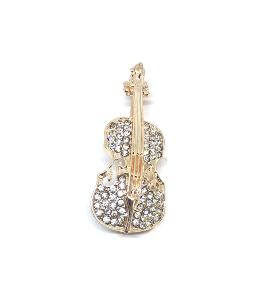 Crystal Violin Brooch Pin