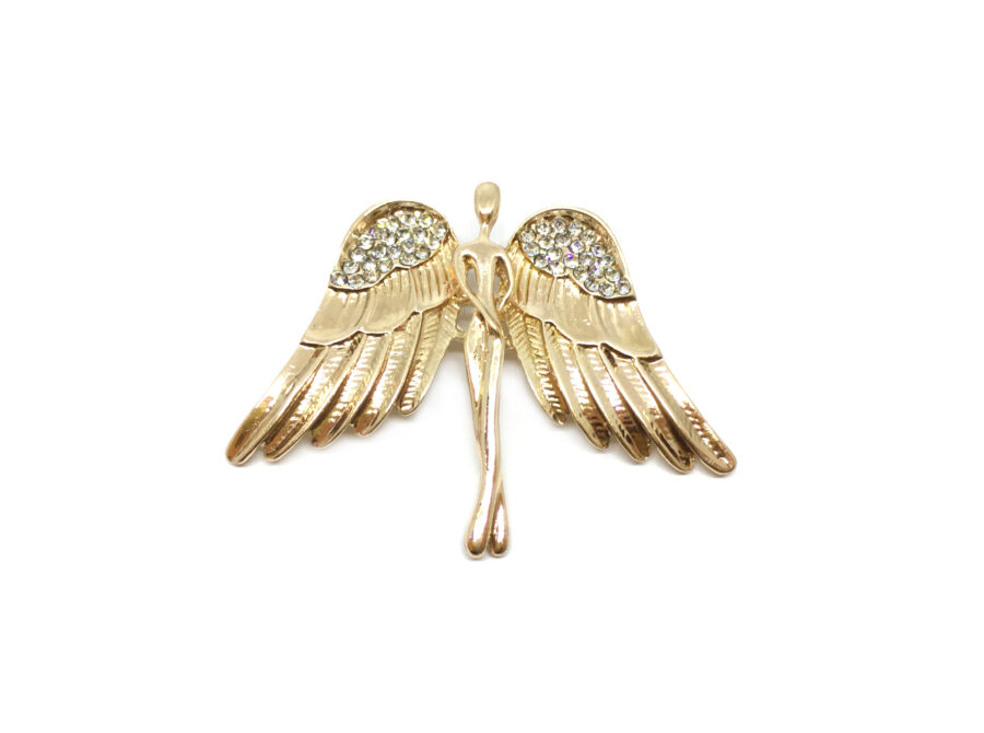 Gold Plated Crystal Angel Brooch Pin