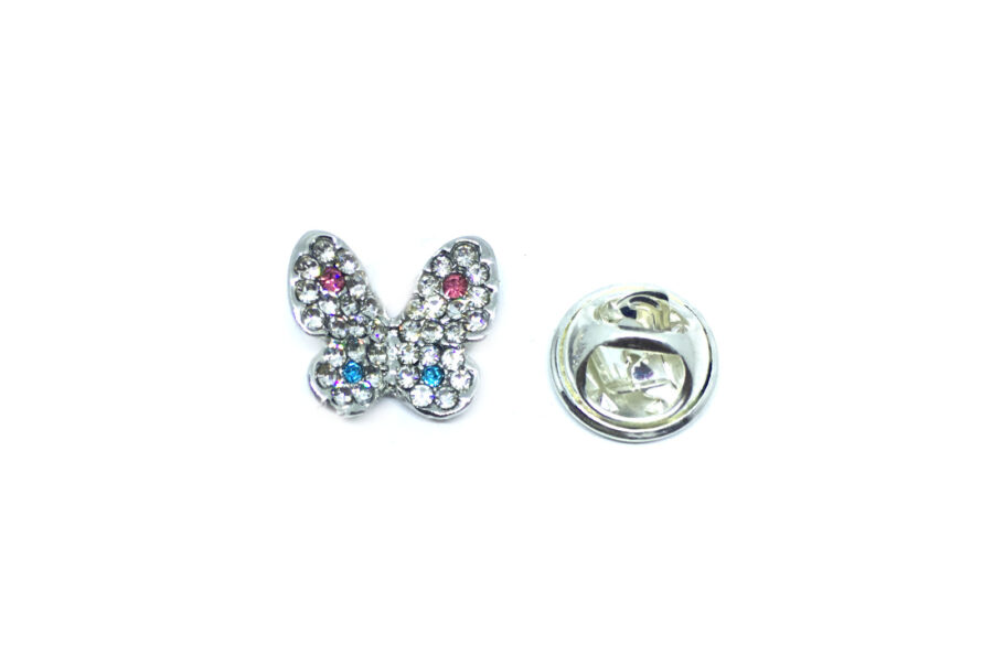 Silver plated Rhinestone Butterfly Lapel Pin