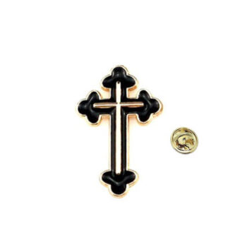 Gold plated Black Enamel Cross Lapel Pin