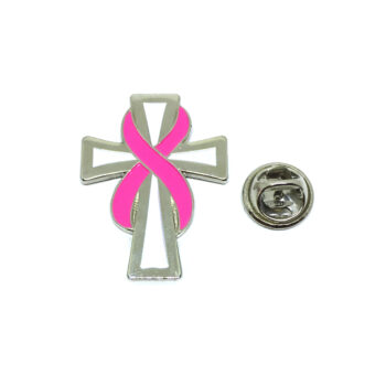 Pink Ribbon Cross Pin