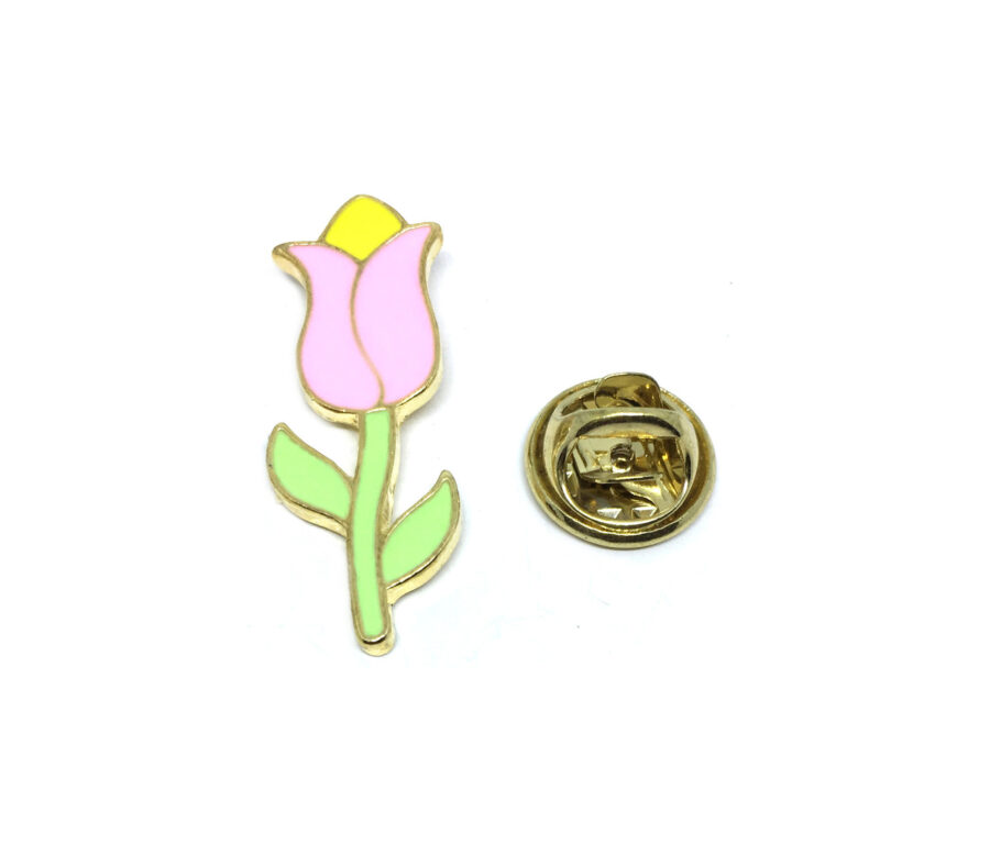Green & Pink Enamel Rose Lapel Pin