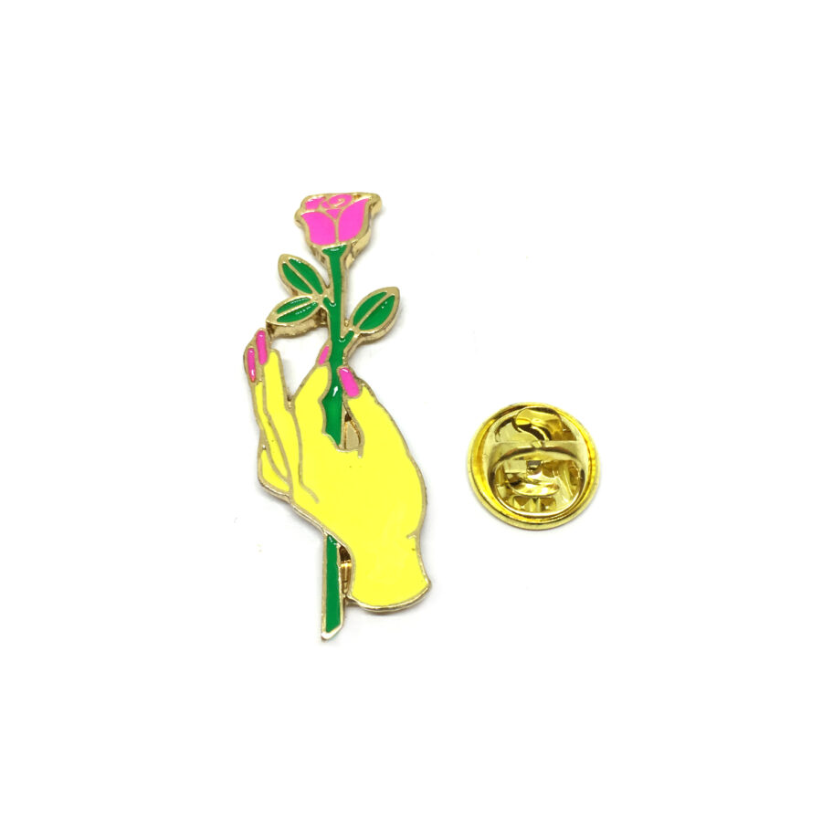 "Rose in hand" Enamel Lapel Pin