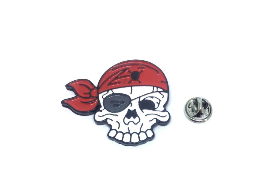 Red & White Enamel Skull Pin