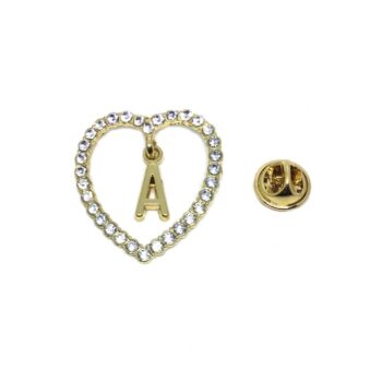 Rhinestone Heart Pin with Letter A