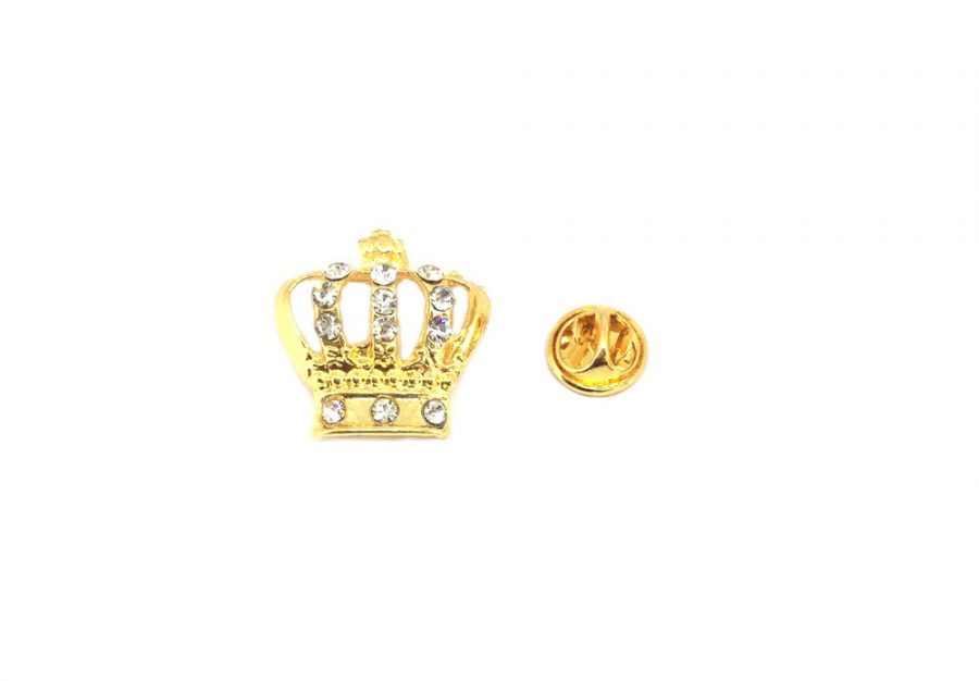 Crystal Gold Plated Crown Lapel Pin