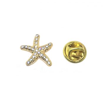 Crystal Gold plated Starfish Lapel Pin