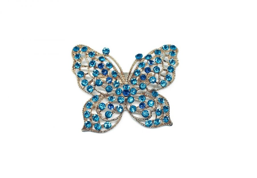 Blue Rhinestone Butterfly Brooch Pin