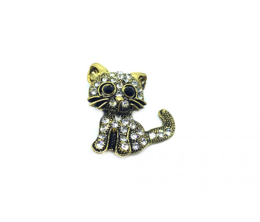 Rhinestone Cat Brooch Pin