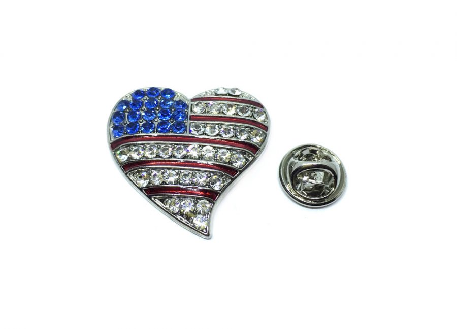 Rhinestone Heart American Flag Pin
