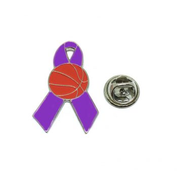 Purple Ribbon Basketball Pin