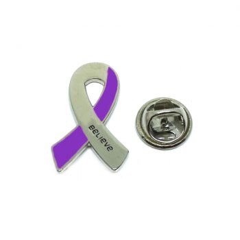 Purple Ribbon Believe Pin