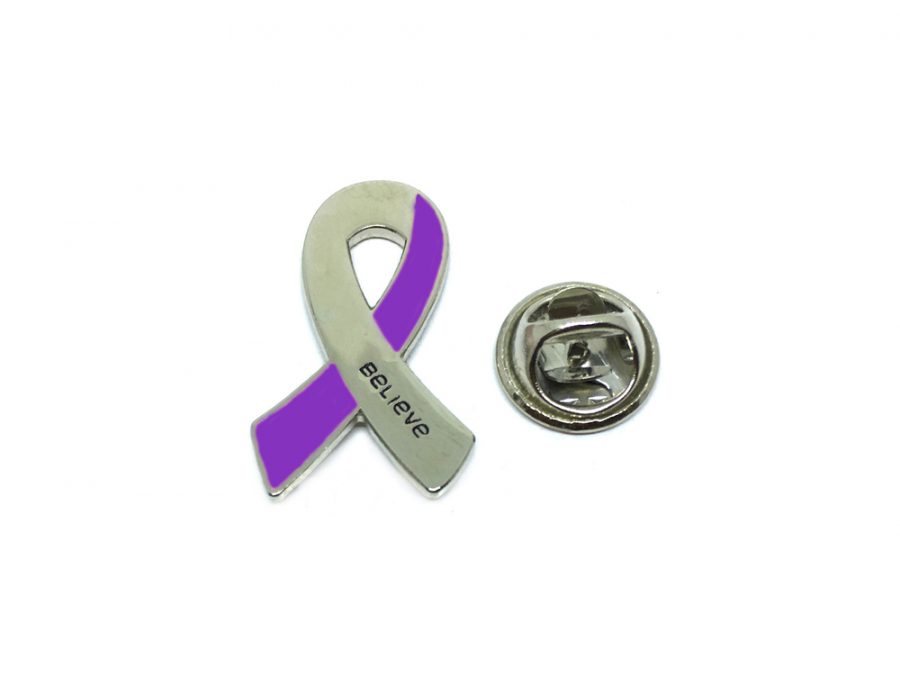 Purple Ribbon Believe Pin