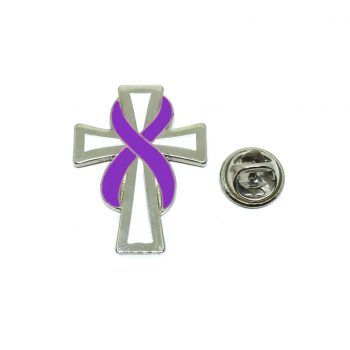 Purple Ribbon Cross Pin