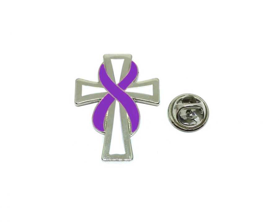 Purple Ribbon Cross Pin