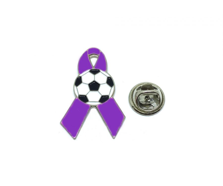 Purple Ribbon Soccer Pin