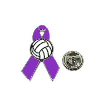 Purple Ribbon Volleyball Pin