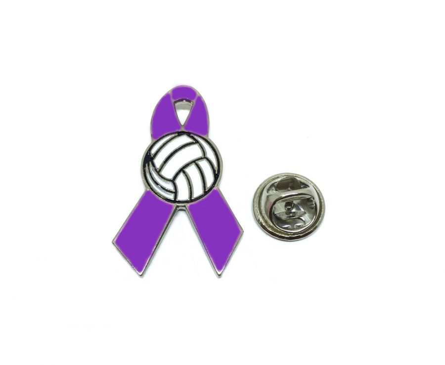 Purple Ribbon Volleyball Pin