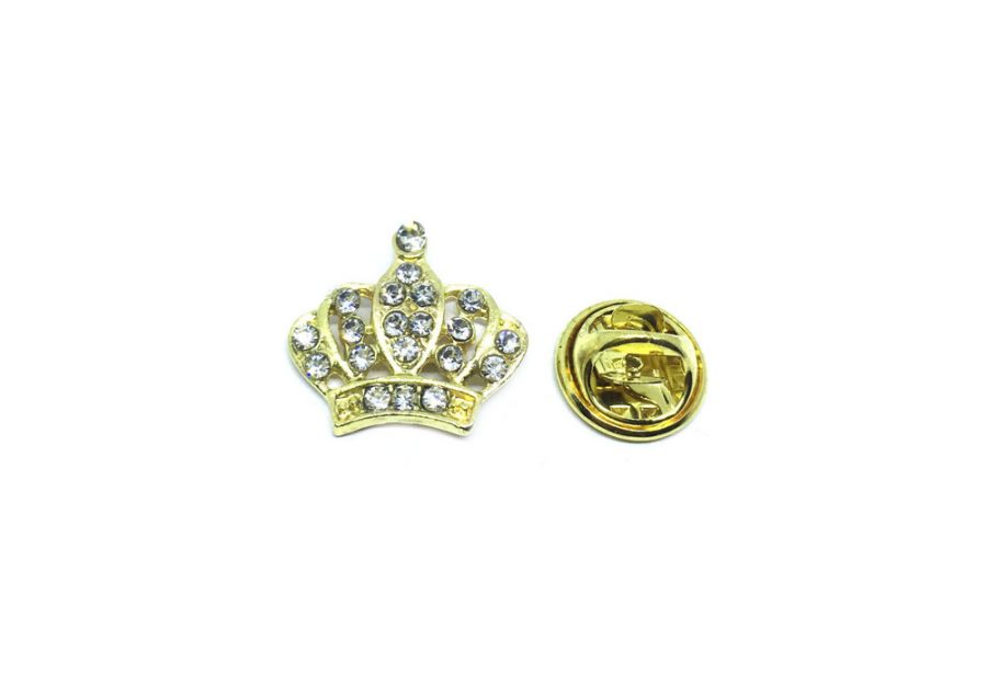 Gold Rhinestone Crown Pin