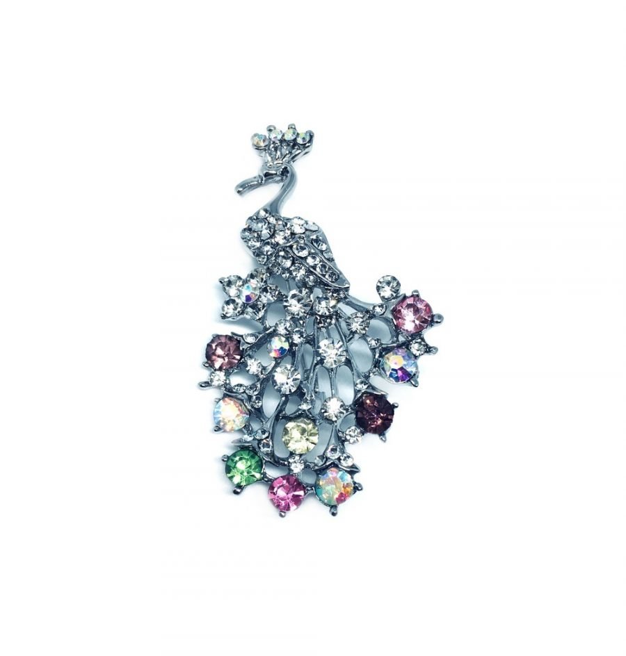 Rhinestone Peacock Brooch
