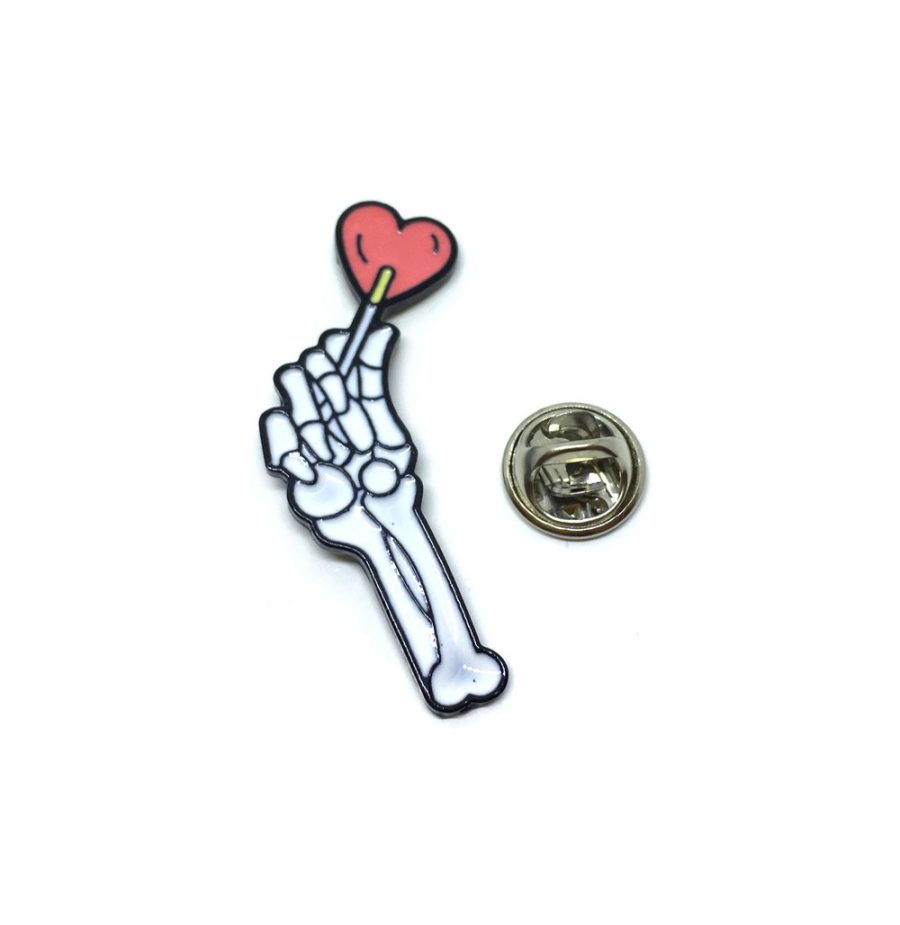 Skeleton Hand Heart Enamel Pin