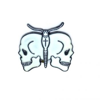 White Double Skull Moth Pin