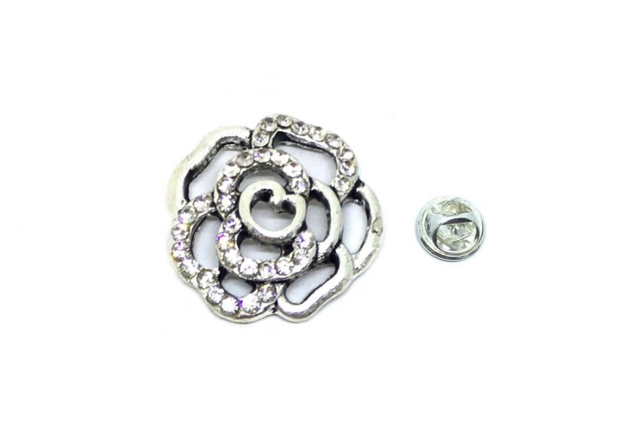 Rhinestone Rose Lapel Pin FINOX