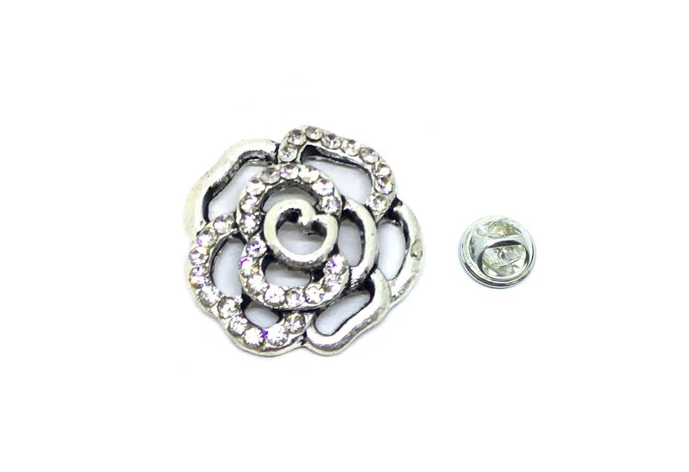 Rhinestone Rose Lapel Pin FINOX