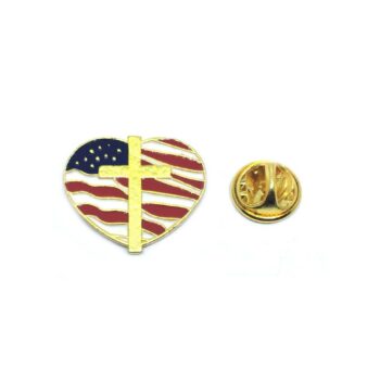 American Flag Cross Heart Pin