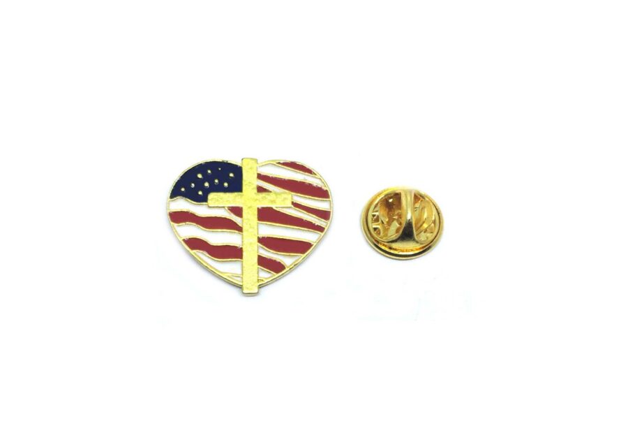 American Flag Cross Heart Pin