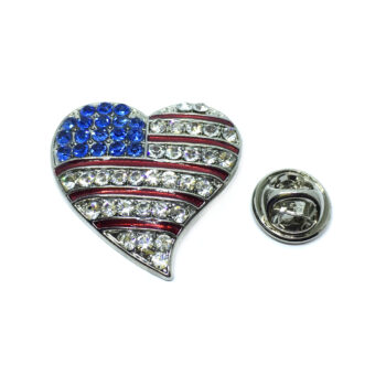 Rhinestone American Flag Heart Pin