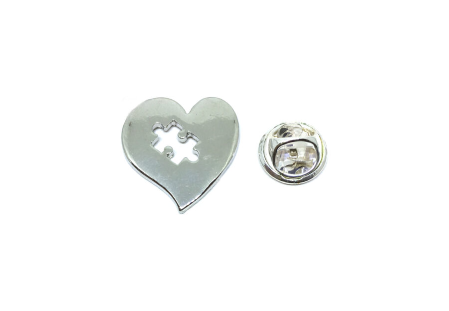 Silver Autism Heart Pin