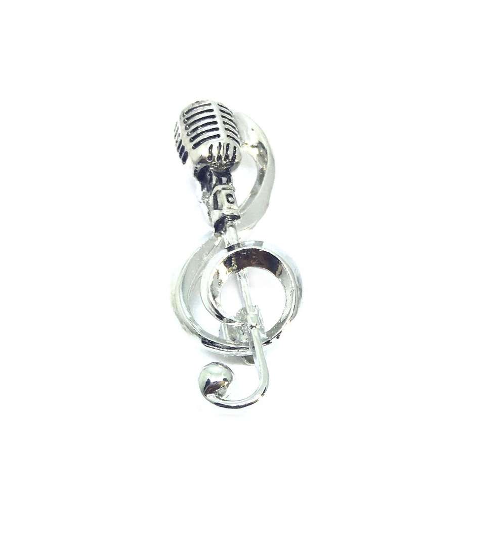 Microphone Music Note Brooch Pin