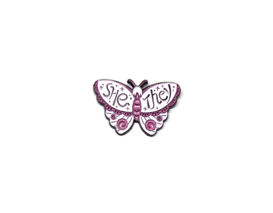 She They Butterfly Pronoun Pin