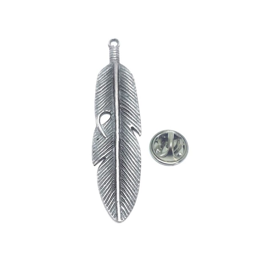 Pewter Long Antique Feather Pin