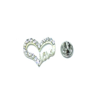 Rhinestone Love Heart Pin Badge