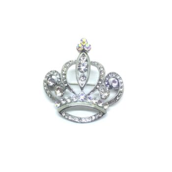 Rhinestone Silver Crown Brooch