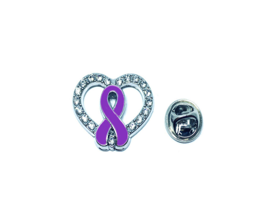 Rhinestone Purple Heart Ribbon Pin