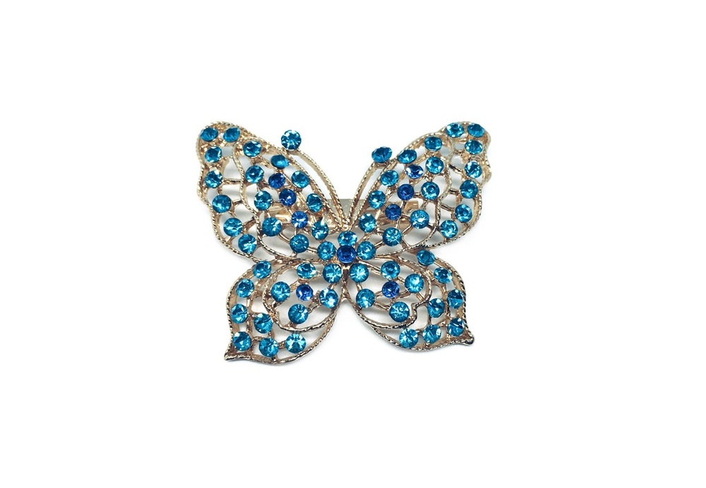 Blue Rhinestone Butterfly Brooch