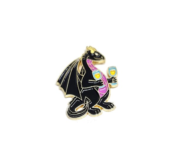 Cartoon Dragon holding Wine Glass Pin