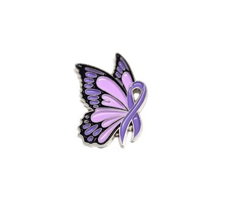 Domestic Violence Awareness Purple Ribbon Pins - 10 Pack, Sterling Silver Plated, 3/4 Inch Round