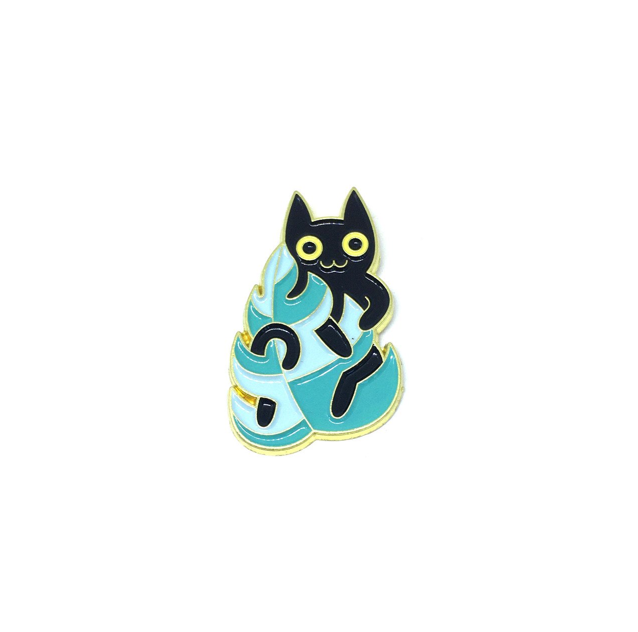 Cat with Leaf Enamel Pin