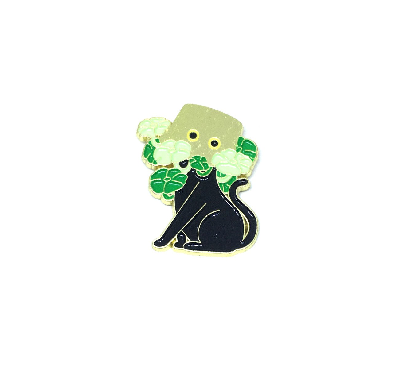 Black Cat in Plant Enamel Pin