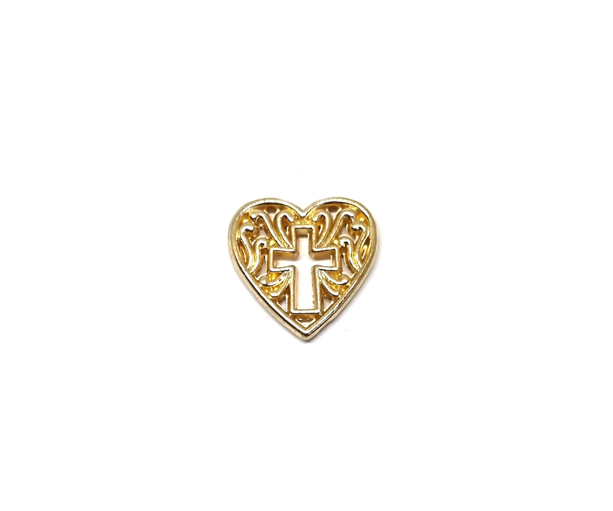 Gold Heart Cross Pin