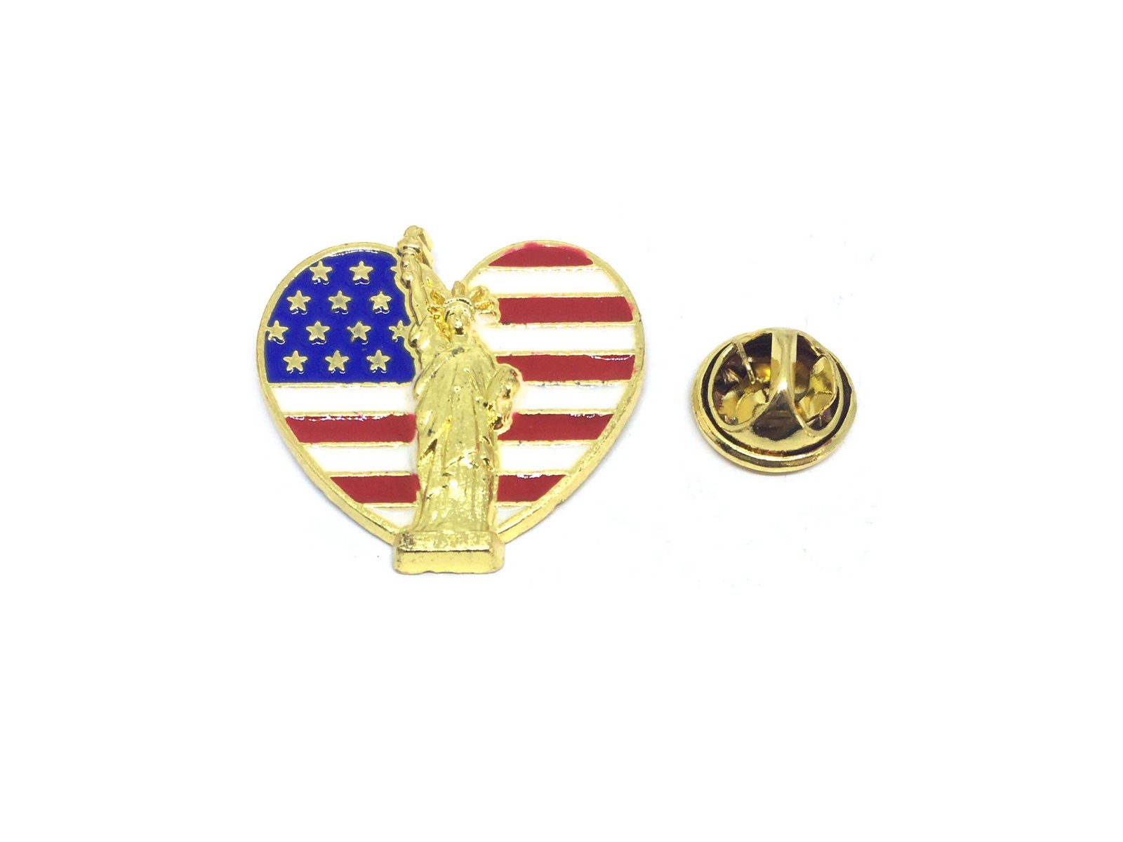 Statue Of Liberty USA Flag Heart Pin